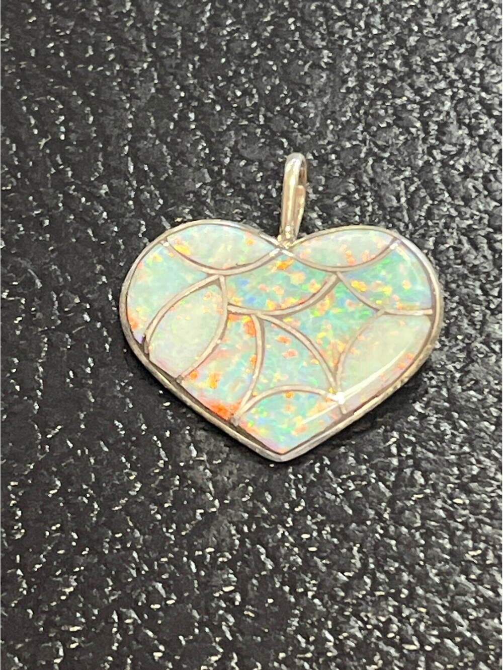 Zuni handmade sterling silver opal inlay heart pendant